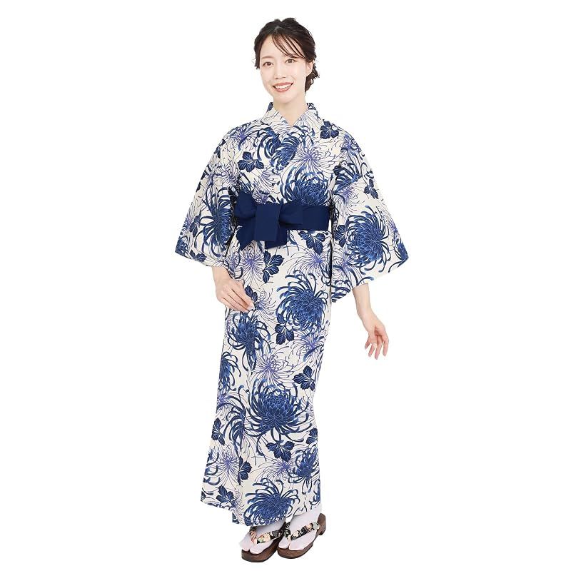【新品】 [Fuuka] 旅館浴衣 帯 2点セット リネン浴衣 レディース 大きいサイズ 業務用 寝巻き 温泉浴衣 おしゃれ 色みやび 帯付き （藍華乱菊/紺）Mサイズ