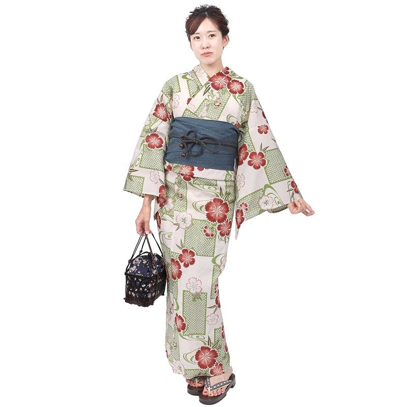 【新品】 [Fuuka] 風香 浴衣 2Lサイズ レディース 兵児帯 2点セット 大きいサイズ 撫子 淡緑 (兵児帯/日本製/ネイビー) X4004B-2LB233