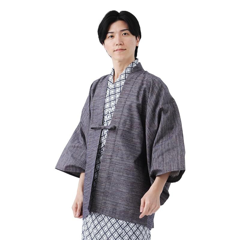 【新品】 [たゆたふ / TAYU-TAFU] 久留米織 茶羽織 男女兼用 旅館 温泉 浴衣 BOTAN 羽織 部屋着 小さい 大きい サイズ メンズ レディース M ネップグレーマルチ