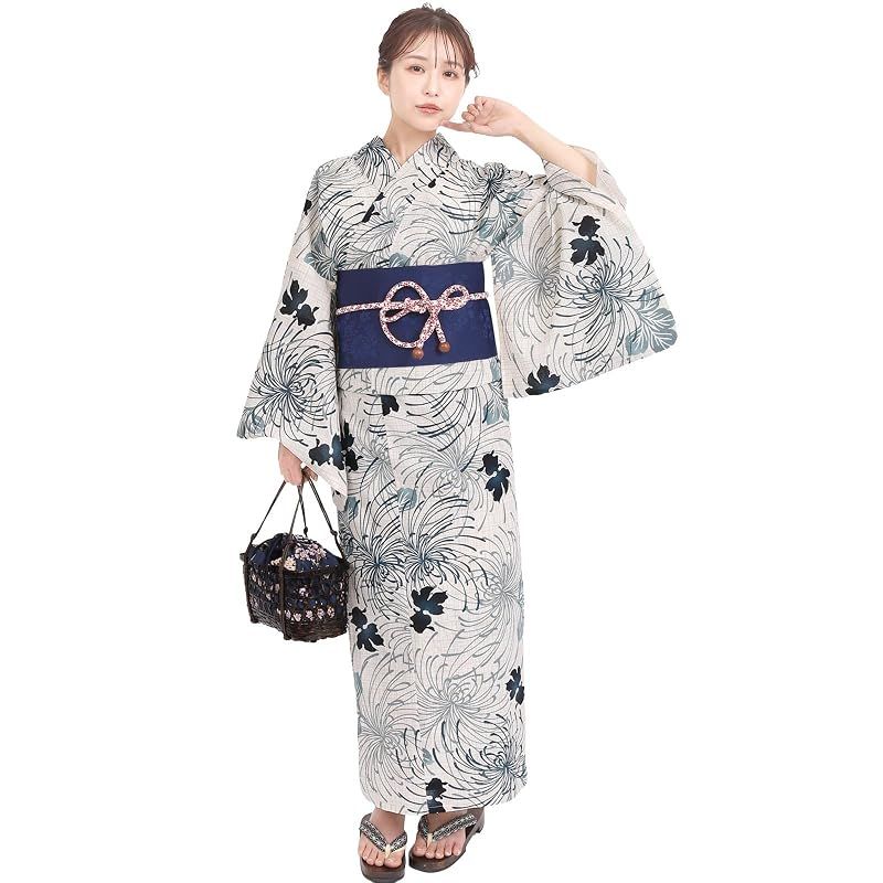【新品】 風香 浴衣 レディース 作り帯 ワンタッチ 2点 セット フリーサイズ 金魚 白ベージュ (ワンタッチ作り帯/日本製/ネイビー) X500607