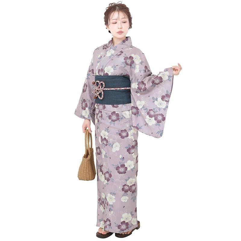 【新品】 [Fuuka] 風香 二部式 浴衣 兵児帯 2点セット セパレート レディース フリーサイズ 桜 パープル (兵児帯/日本製/ネイビー) X23H18B233