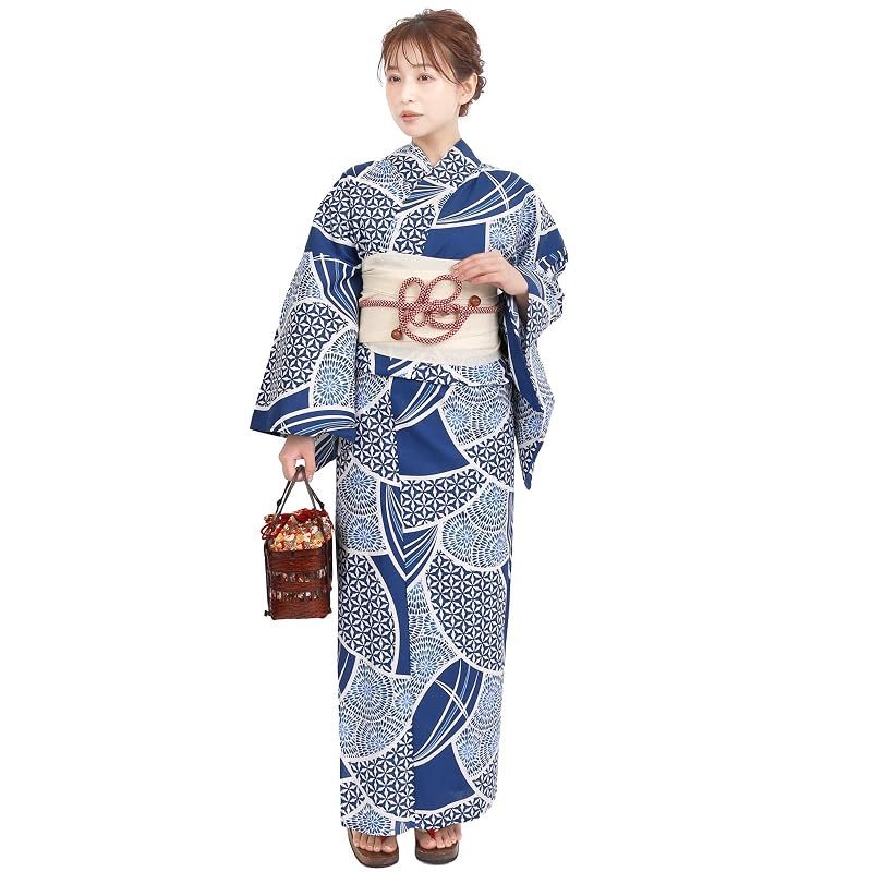 【新品】 [Fuuka] 風香 浴衣 2Lサイズ レディース 兵児帯 2点セット 大きいサイズ 丸菊七宝 青 (兵児帯/日本製/オフホワイト) X4006A-4LB104 9,700円