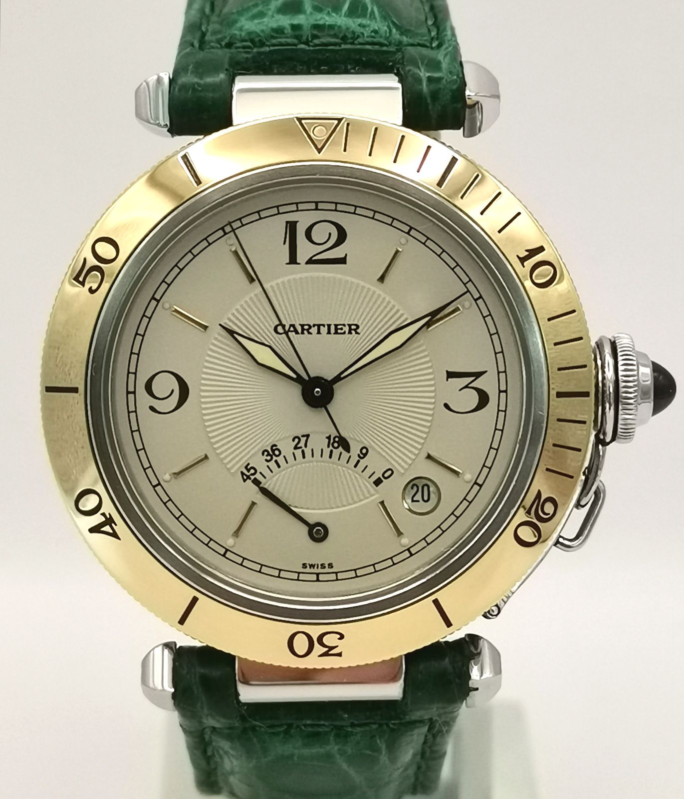 美品 Cartier カルティエ W3101255 パシャ38 パワーリザーブ YG/SS メンズ 自動巻き 時計