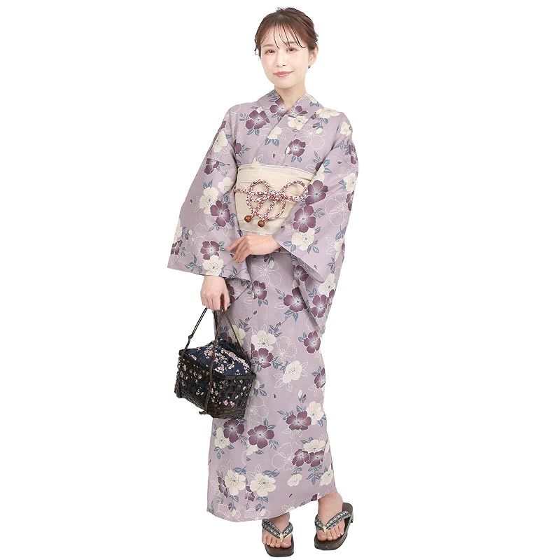 【新品】 [Fuuka] 風香 二部式 浴衣 単品 セパレート レディース フリーサイズ 桜 パープル 簡単着付け 二部式浴衣 セパレート浴衣