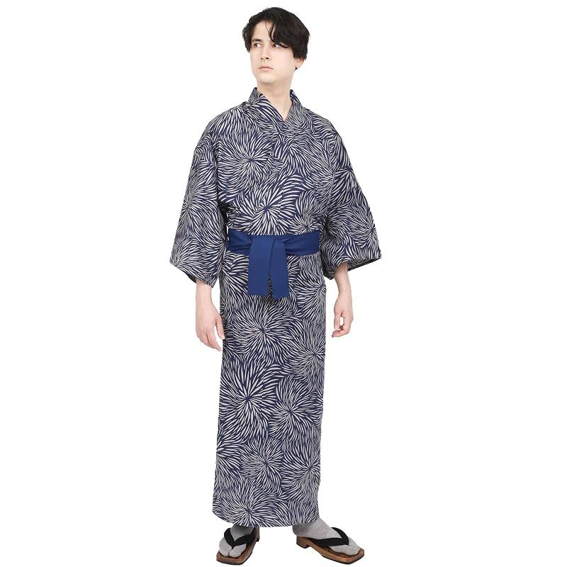 【新品】 [Fuuka] 旅館浴衣 帯 2点 セット 男女兼用 温泉 浴衣 リネン 色みやび帯 業務用 菊花紋 Sサイズ (色みやび帯/紺)