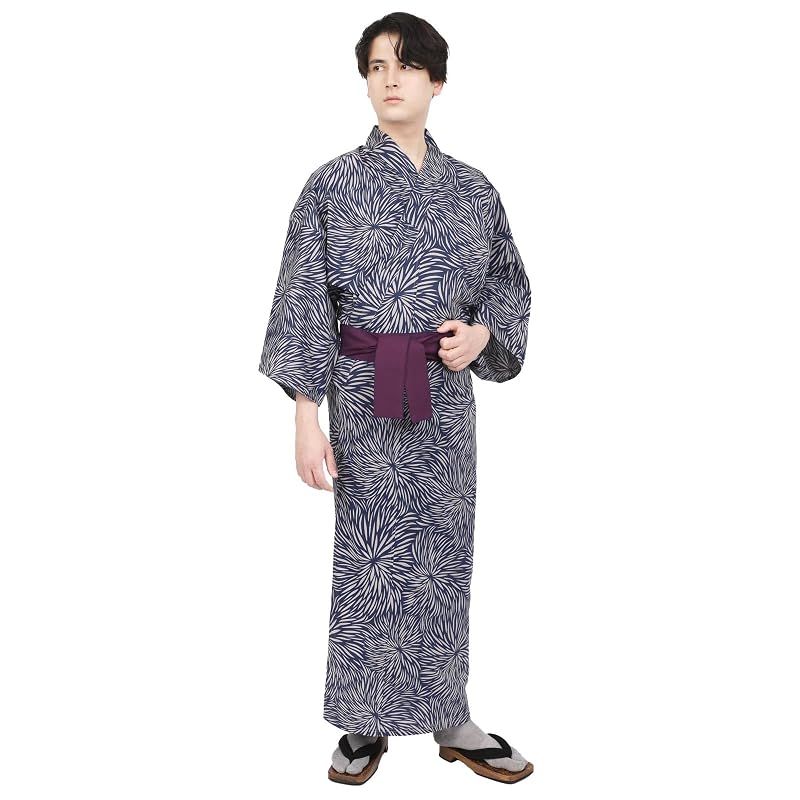 【新品】 [Fuuka] 旅館浴衣 帯 2点 セット 男女兼用 温泉 浴衣 リネン 色みやび帯 業務用 菊花紋 Mサイズ (色みやび帯/紫)