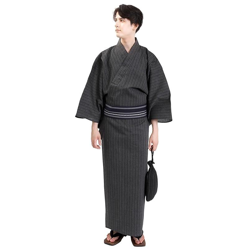 【新品】 [Fuuka] [風香] 浴衣 メンズ セット 4点 帯 下駄 腰紐 綿麻 紳士 Lサイズ 青鈍片 (腰紐/下駄/角帯/B45紺)WN13L