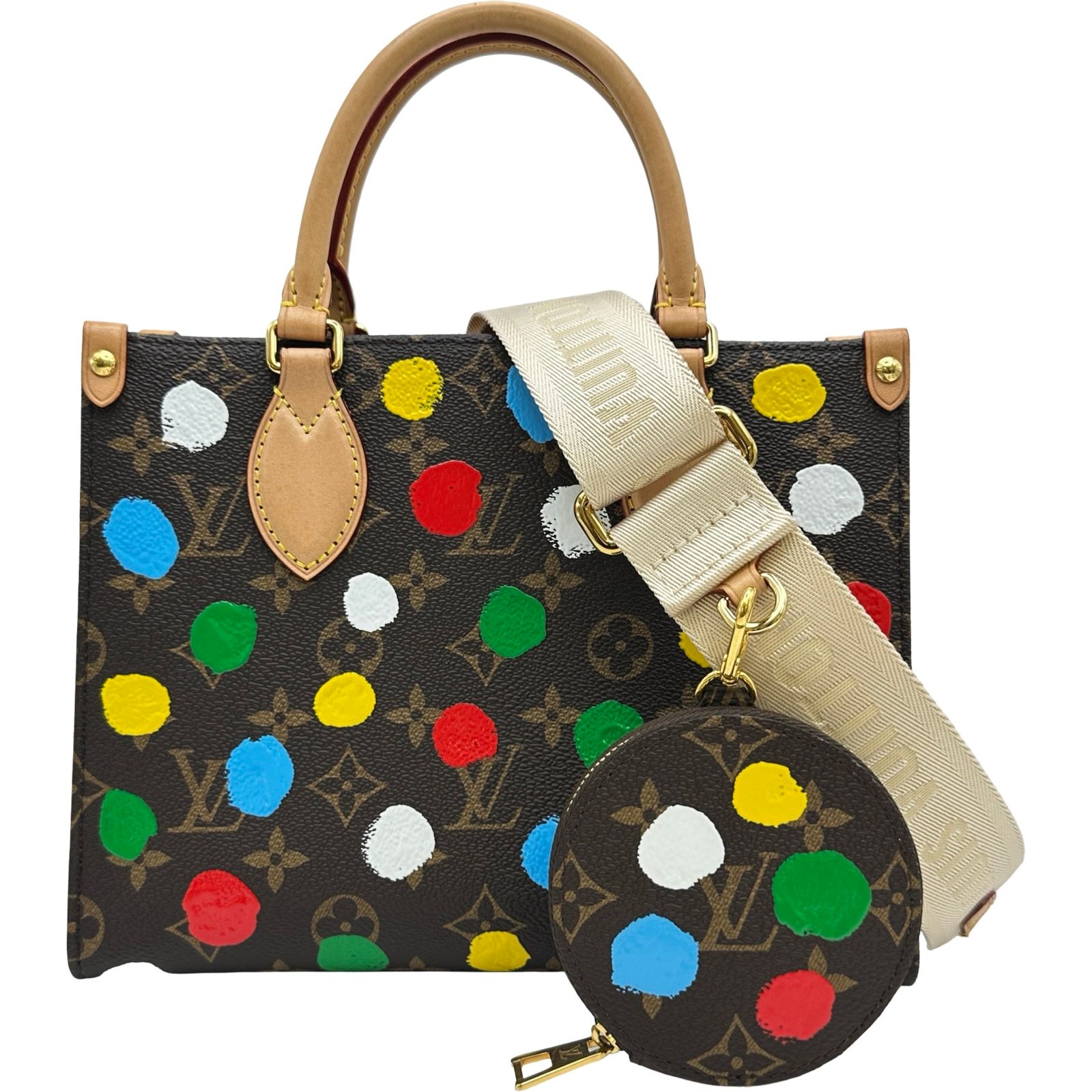 ルイ・ヴィトン LOUIS VUITTON LV×YK オンザゴーPM M46380 ブラウン モノグラム・ペインティッド・ドット レディース トートバッグ