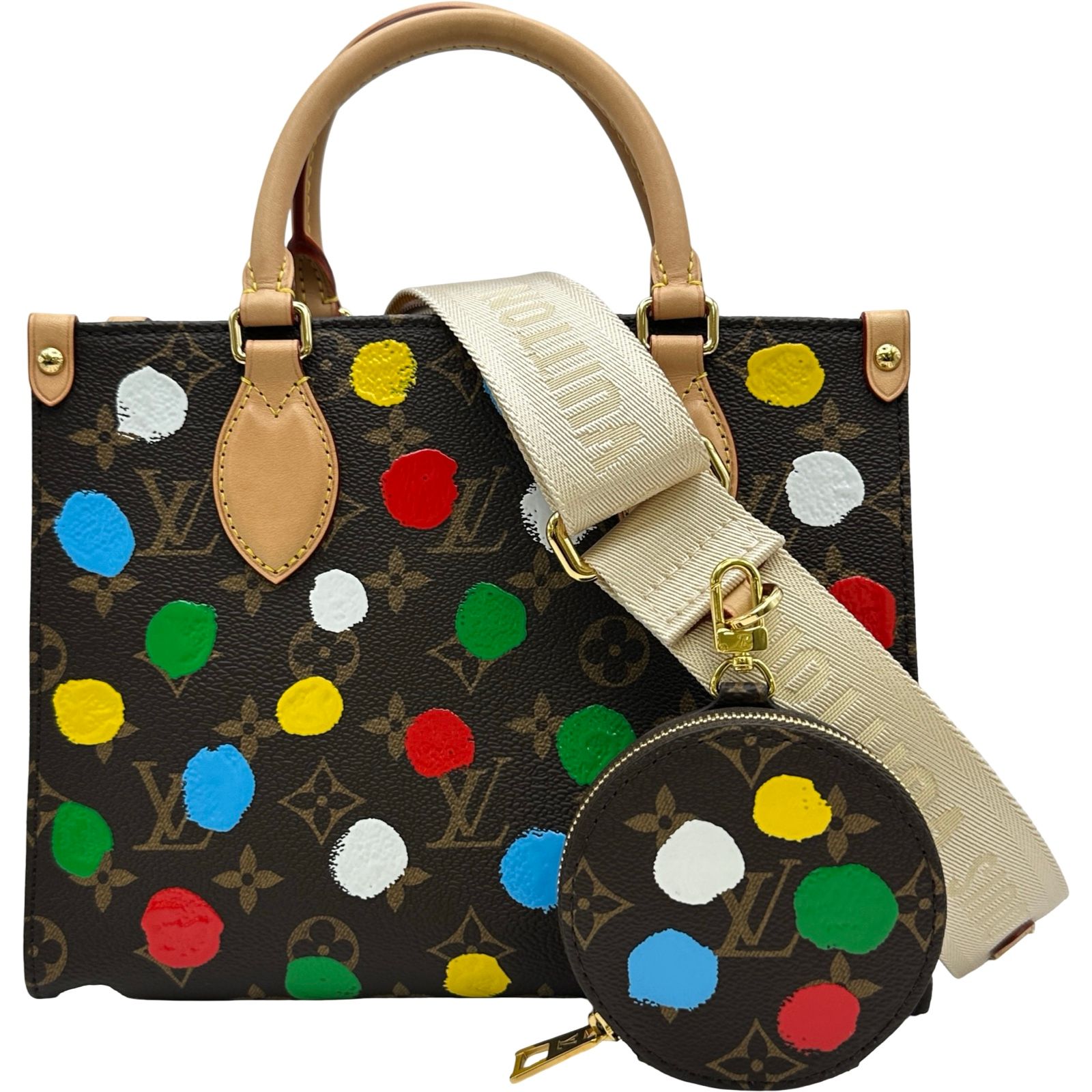 ルイ・ヴィトン LOUIS VUITTON オンザゴーPM 草間彌生コラボ M46380 ブラウン モノグラム・ペインティッド・ドット レディース トートバッグ