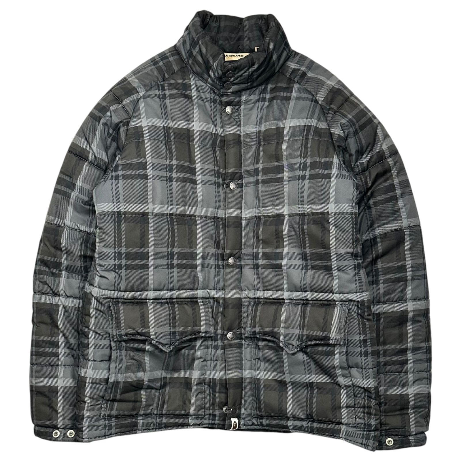 A BATHING APE(アベイシングエイプ) 2000's Tartan Padded Jacket タータンチェック パテッド ジャケット M グレー 中綿