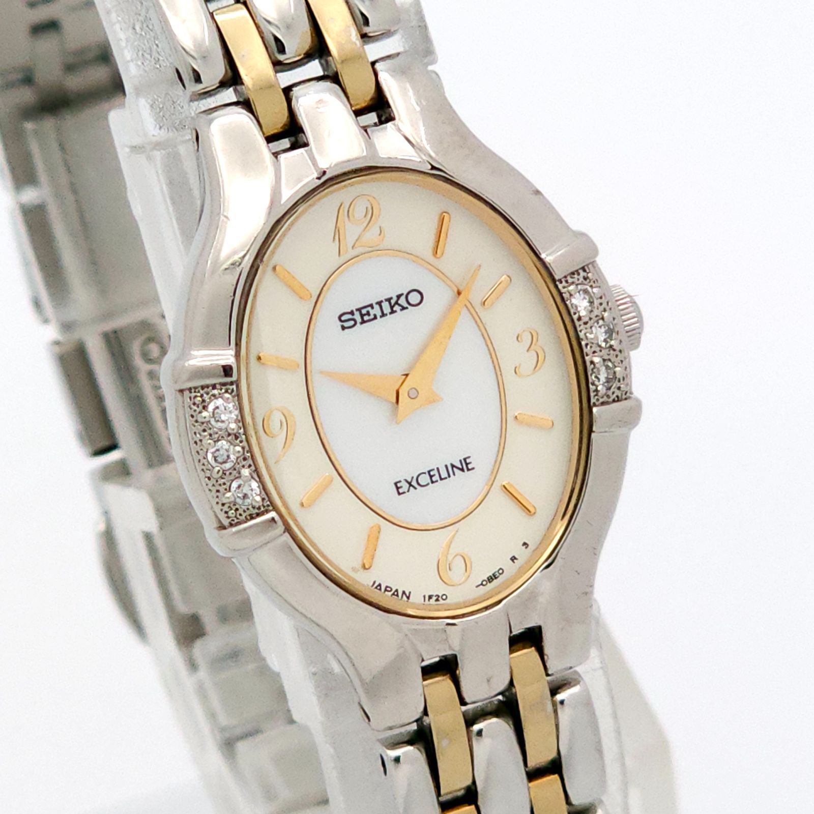 ★良品 SEIKO セイコー エクセリーヌ 1F20-0BE0 QZ 動作品 シェル 6Pダイヤ