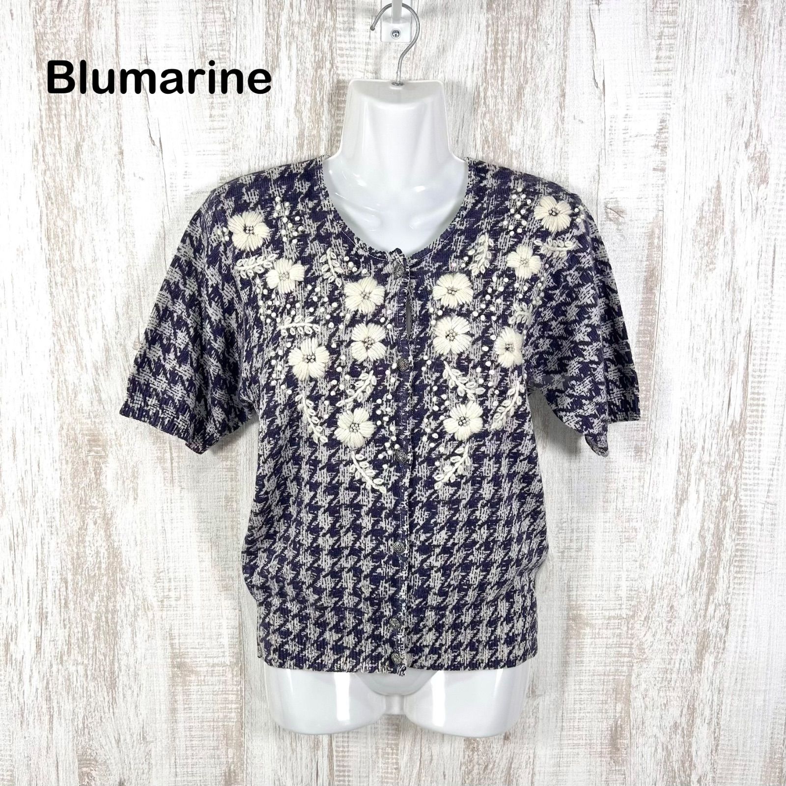 新品未使用 Blumarine ブルマリン フラワーモチーフ チェック ウール