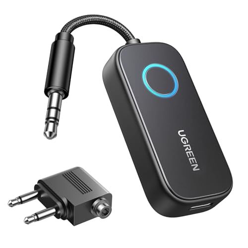 【新品】UGREEN トランスミッター& レシーバー Bluetooth5.3 2-in-1 ワイヤレス 飛行機/車載/テレビ/ホーム 送信機&受信機 Airpods/ヘッドフォン用 デュアルペア、 Bluetooth 3.5mmAux オー 06f3dae7
