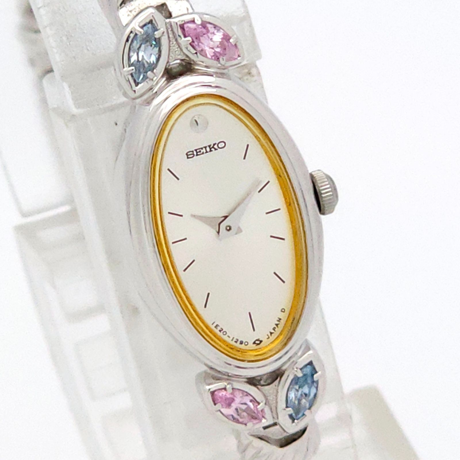 ★美品 SEIKO セイコー 1E20-6210 QZ 動作品 色石 ブレスレット
