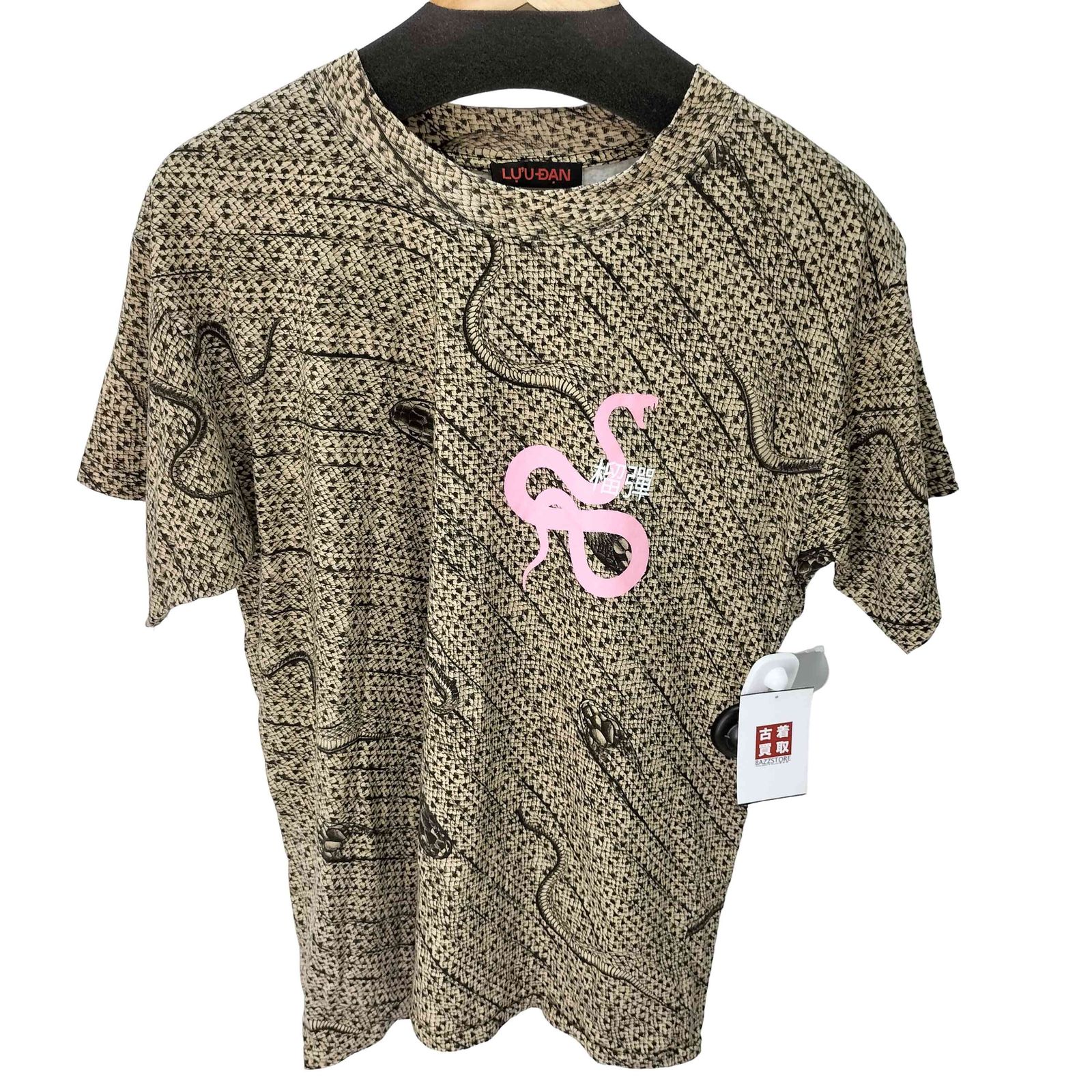 ユーズドフルギ USED古着 LU’U DAN（ルーダン） パイソン スネーク 総柄 Tシャツ メンズ import：M