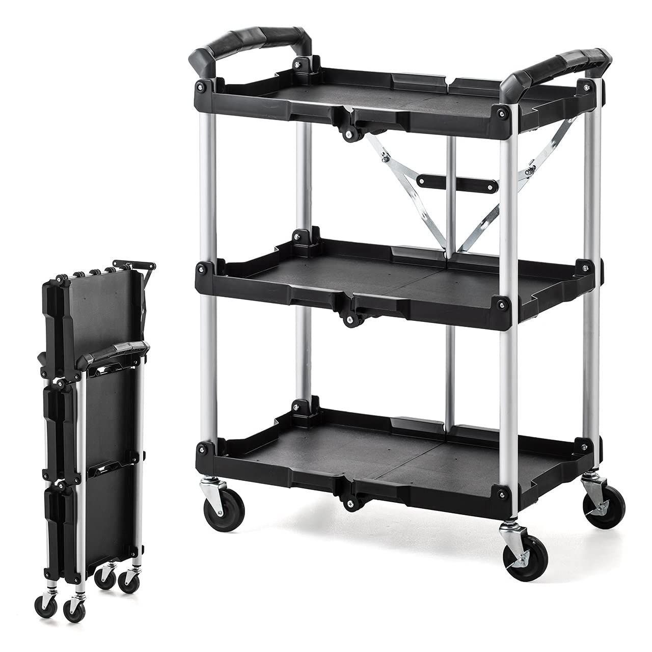 サンワダイレクト ツールワゴン キャスター付き 3段 折りたたみ 総耐荷重60kg 軽量 1個 100-CART008