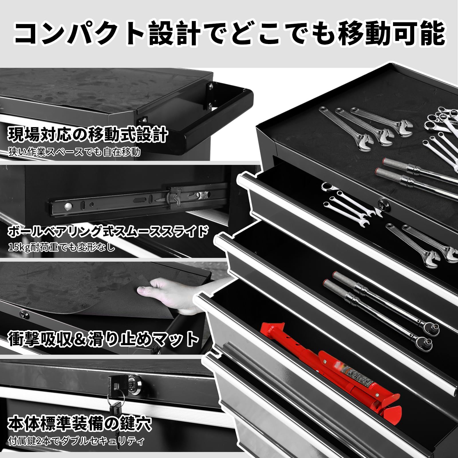 Jack Boss ツールキャビネット 強化5段ローラーキャビネット ツールボックス 5段タイプ 多目的工具箱 多段収納 スチール製 鍵付き 工具箱 大容量 ブラック 包装アップグレード Jack Boss ツールキャビネット 強化5段ローラーキャビネット ツールボックス 5段タイプ 多目的工具箱 多段収納 スチール製 鍵付き 工具箱 大容量 ブラック 包装アップグレード