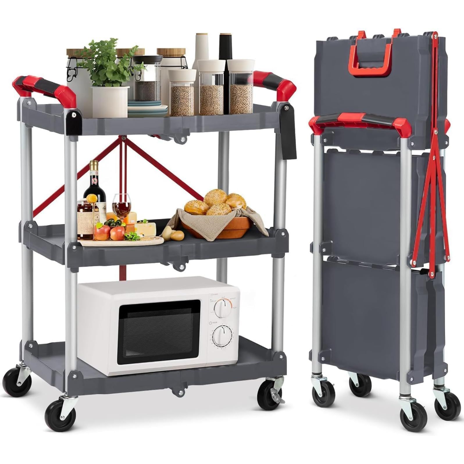 ガービー（Garvee）ツールワゴン ツールカート 総耐荷重75kg 3段 折りたたみ 工具ワゴン キャスター付き 工具移動台車 工具収納 家庭・オフィス・ホテル・倉庫用（グレー）