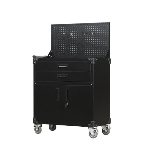 BTM ツールキャビネット ツールカート工具カート 可動棚付き ロールキャビネット スチール ローラーキャビネットハンドル 耐荷重150KG 幅82*奥行き43*高113 フック付 DIY 2段引き出し 有孔ボード付き 鍵