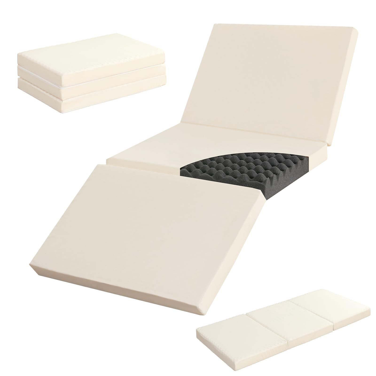 Housecover マットレス シングル 極厚 10cm 三つ折り 高反発マットレス 硬め190N 折り畳み ベッドマット 凹凸加工 体圧分散 程よい硬さ 竹炭消臭 敷き布団 ピーチスキンカバー 洗えるカバー オールシーズン 圧縮梱包 97 24aa0133