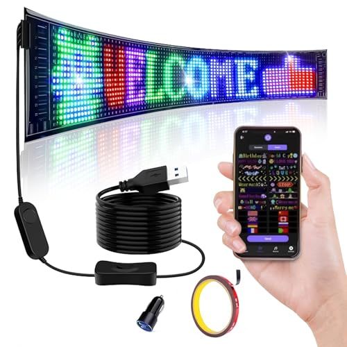 USB LEDカラーサイン スクロールメッセージボード LEDパネルカーサインディスプレイ Bluetooth アプリコントロール 折りたたみ式 フレキシブル アプリ付き 16 * 64ピクセル 家庭用 車用 店舗用 広告用 (68cm*12cm)ｍａ