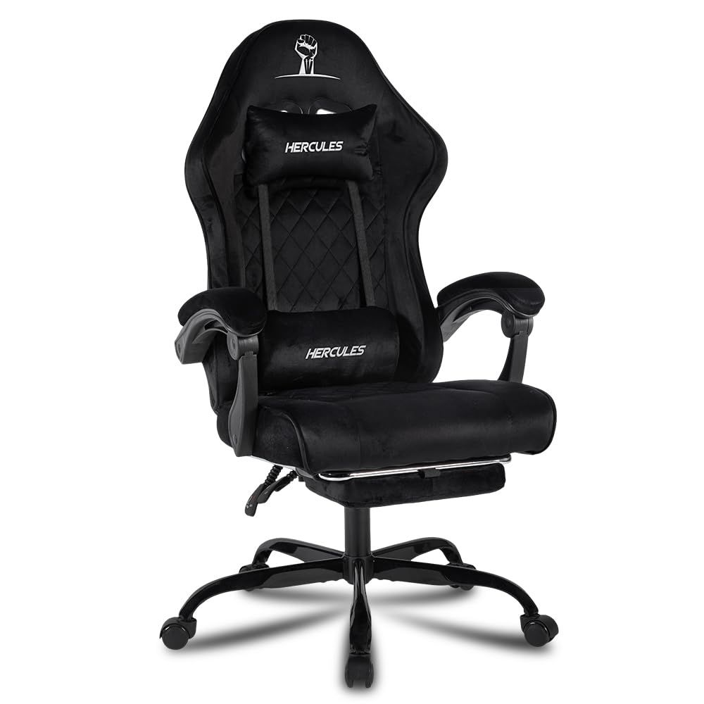 HERCULES ゲーミングチェア 椅子 オフィスチェア pcチェア gaming chair 130度リクライニング オットマン付き ポケットコイル内蔵 蒸れない ベルベット風 ファブリック 首サポート 腰痛対策 ワイド座面 ソファーの座り心地 家庭用/ｍａ