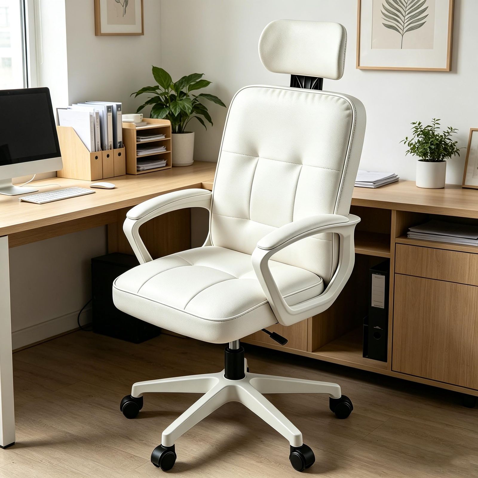 ELLEO オフィスチェア デスクチェアパソコン 社長椅子 PUレザー 疲れない 人間工学 chair コンパクト 肘掛け おしゃれ 背もたれ椅子 360度回転 座面昇降 キャスター付き 在宅ワーク/勉強/事務用 テレワークｍａ