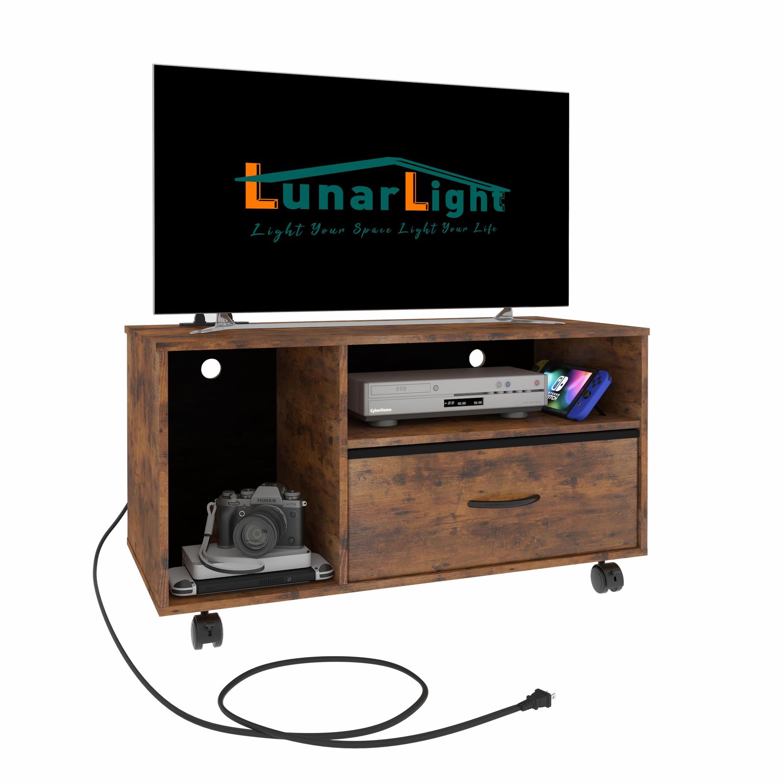 LunarLight テレビ台 TVラック テレビボード ローボード チェスト コンセント付き 引き出し付き 多機能収納ボックス 幅80奥行38高さ45cm 32型42型テレビ適合 収納 カラーボックス オープンラック 組立簡単 耐震転倒防止 総耐荷重15ｍａ