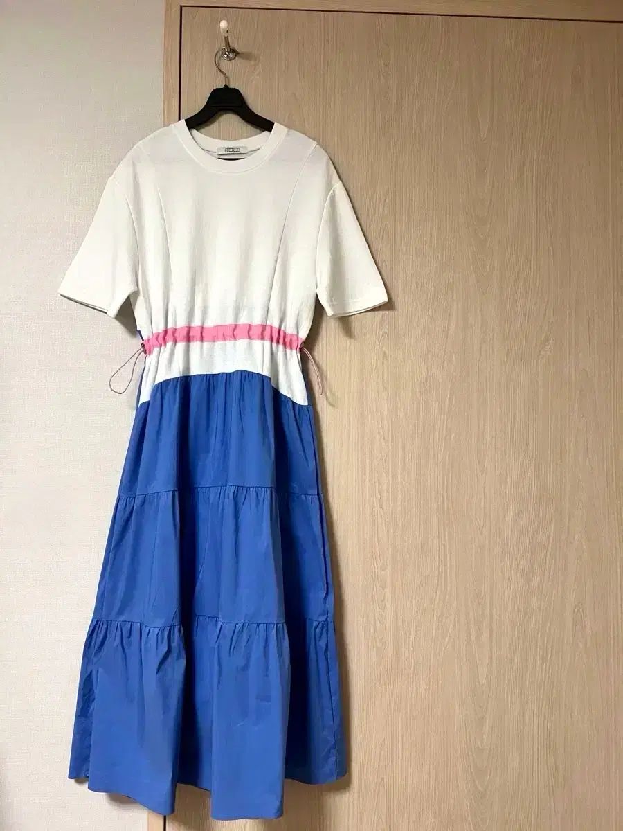 エゴイスト コットンTシャツ レイヤード バイカラー ティアード ロング丈ワンピース シャカシャカ素材 シャーリング フリル 半袖