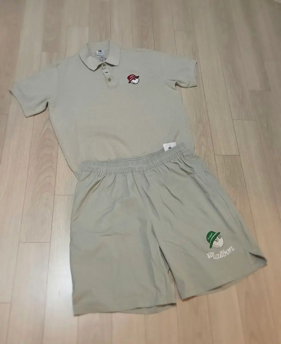 マルボンゴルフ 半袖 カラーTシャツ + ハーフパンツ セット ベージュ