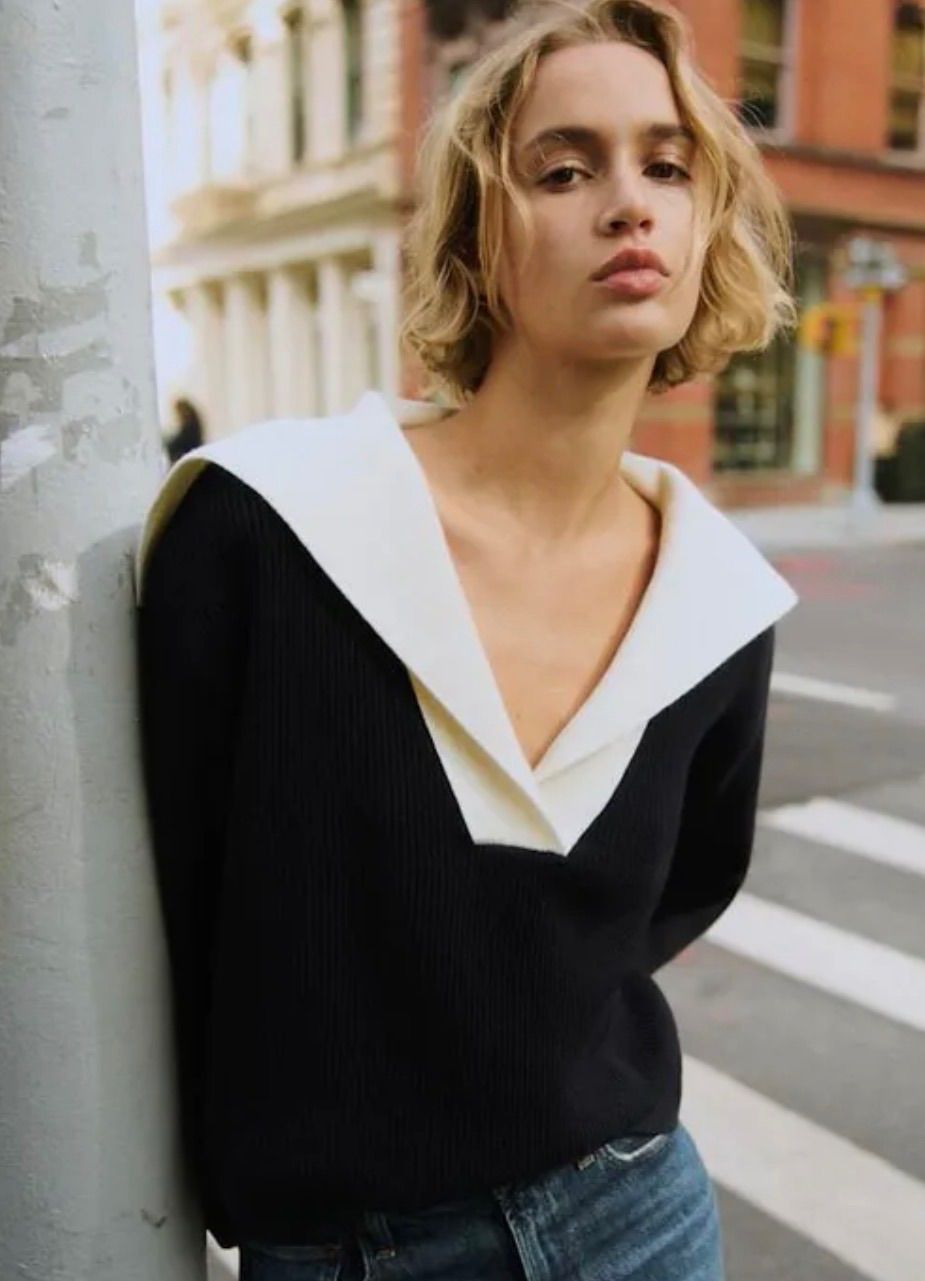 ☆ SEZANE ☆ セザンヌ ウール＆オーガニック綿 セーラー襟 ニット セーター　S