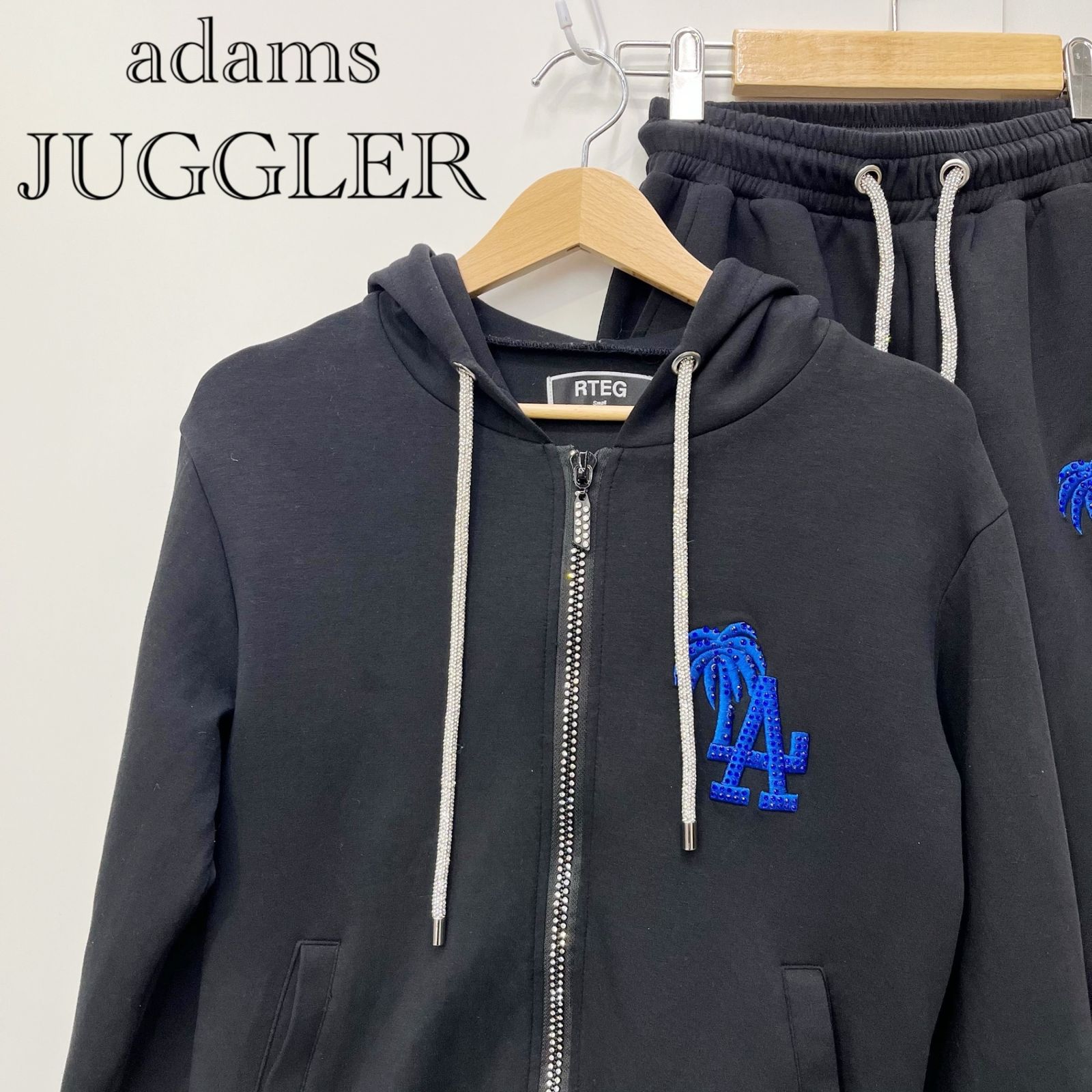 adams JUGGLER アダムスジャグラー セットアップ パーカー パンツ ラインストーン ブラック Sサイズ メンズ _208