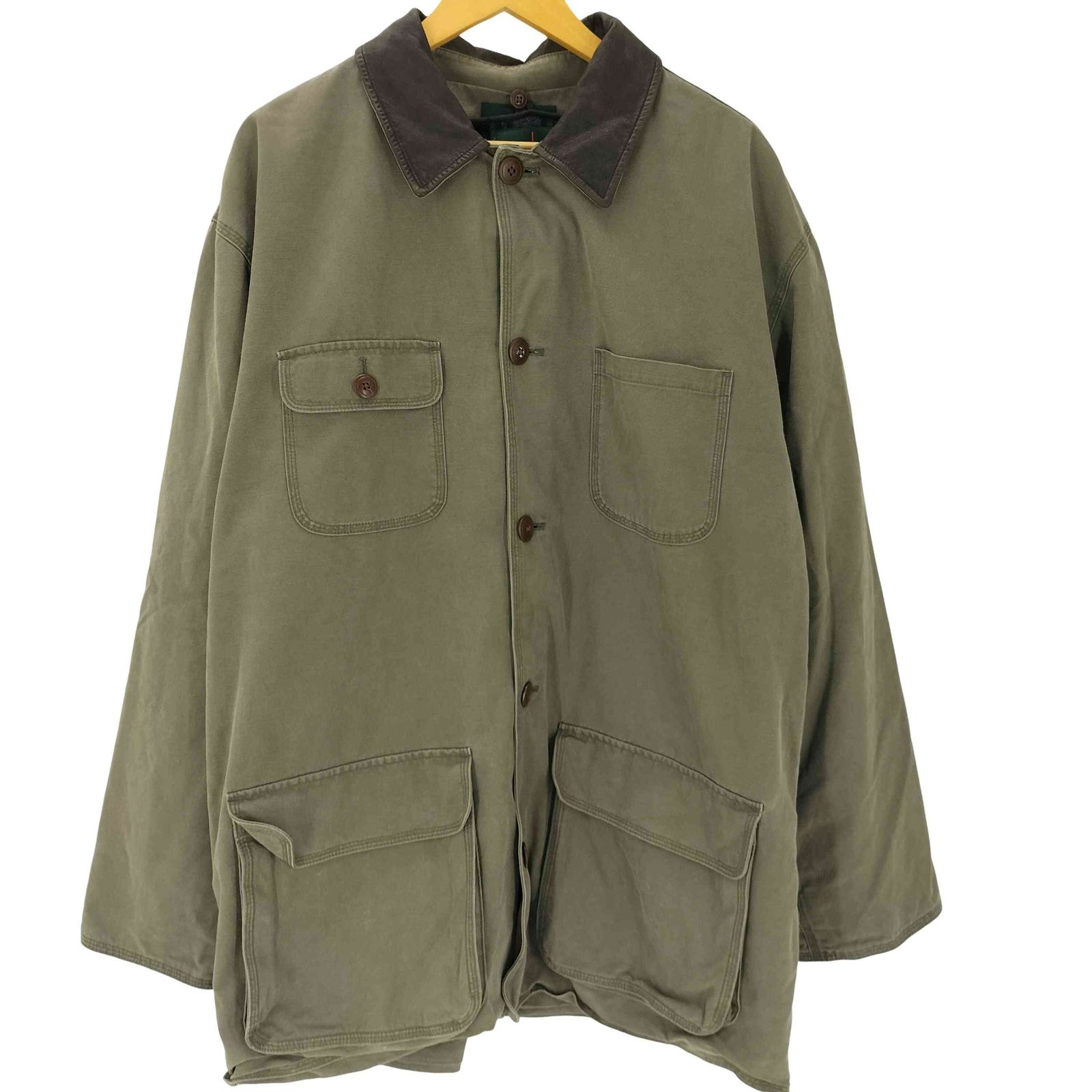 ジェイクルー J.CREW 90S OLD 巨人タグ 裏地チェック ライナー付き フルセット ダック地 襟レザー ハンティング カバーオール ジャケット メンズ import：L