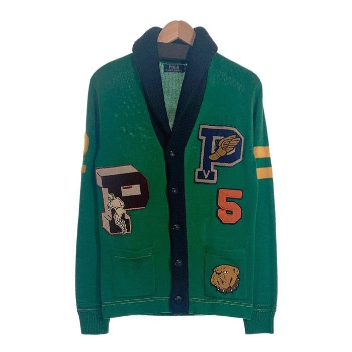 POLO RALPH LAUREN ポロ ラルフローレン レタード ワッペン ニット カーディガン グリーン Size XS