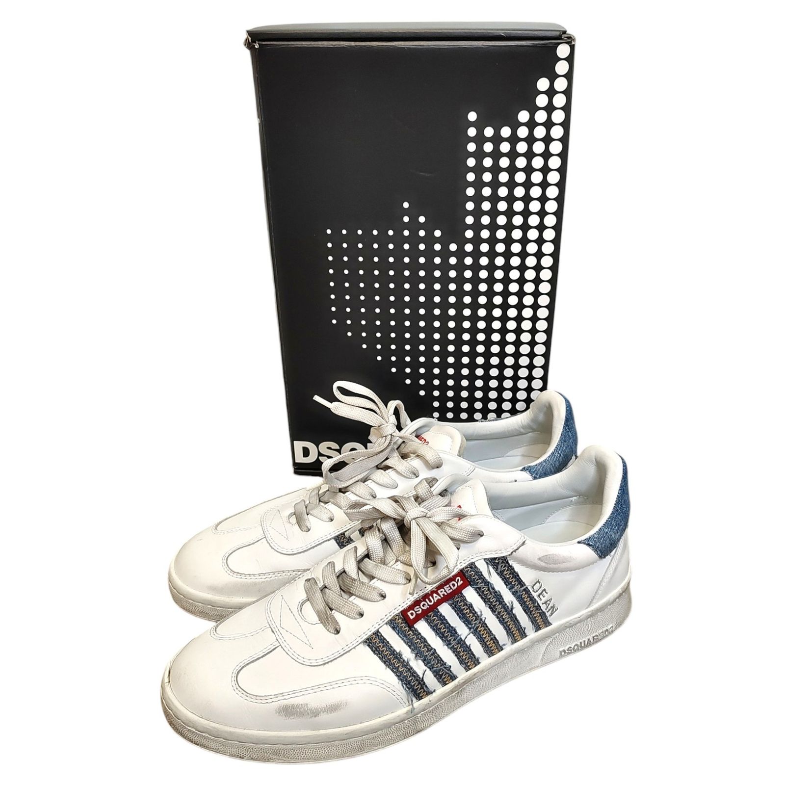 DSQUARED2 ディースクエアード Boxer ローカット レザー スニーカー SNM0443 01508443 M872 US10.5 29.4cm ホワイト メンズ