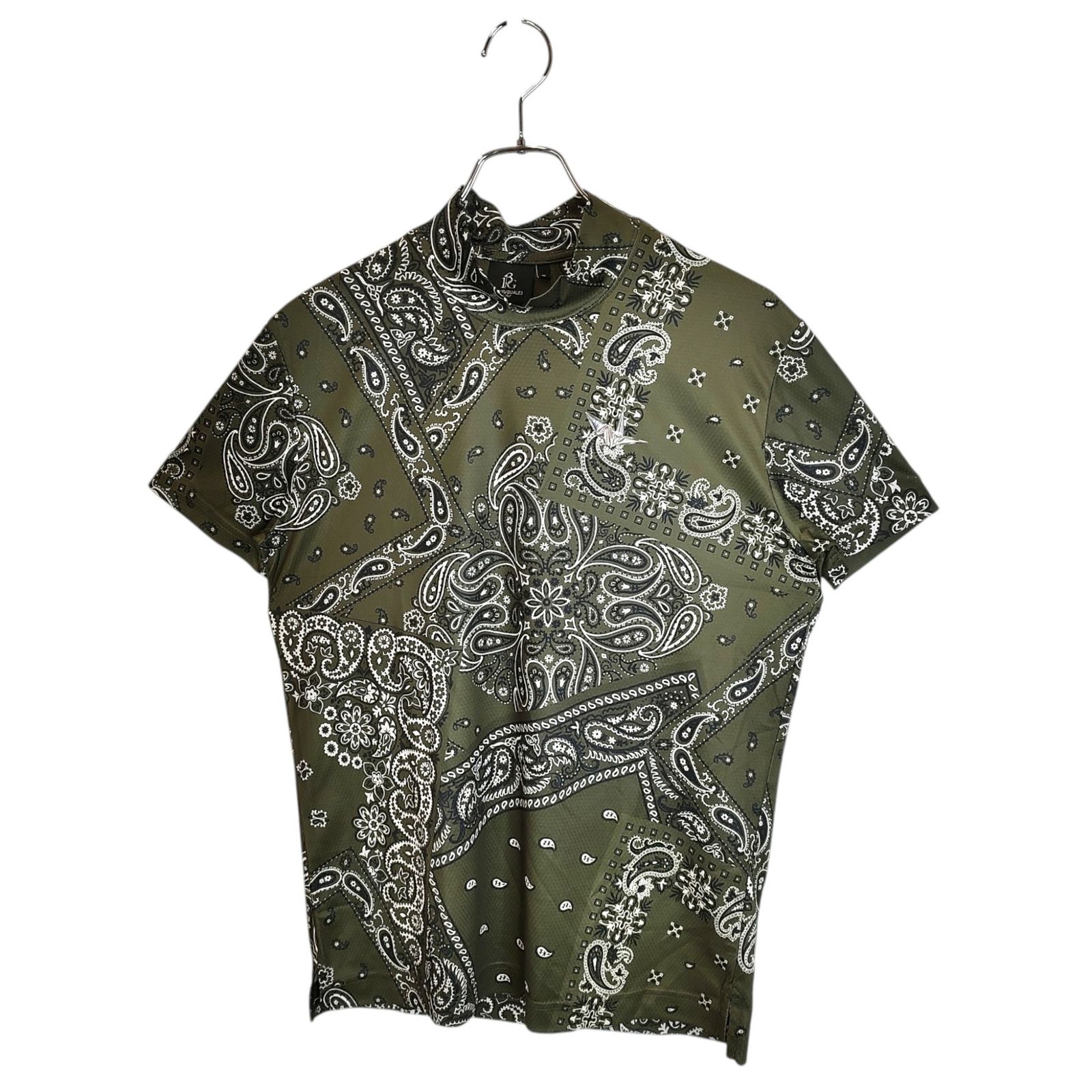 1PIU1UGUALE3 GOLF ウノピゥウノウグァーレトレ ゴルフ 24SS S/S MOCK BANDANA ペイズリー柄 半袖 モックネック Tシャツ GRT219 POE477 3 S グリーン メンズ