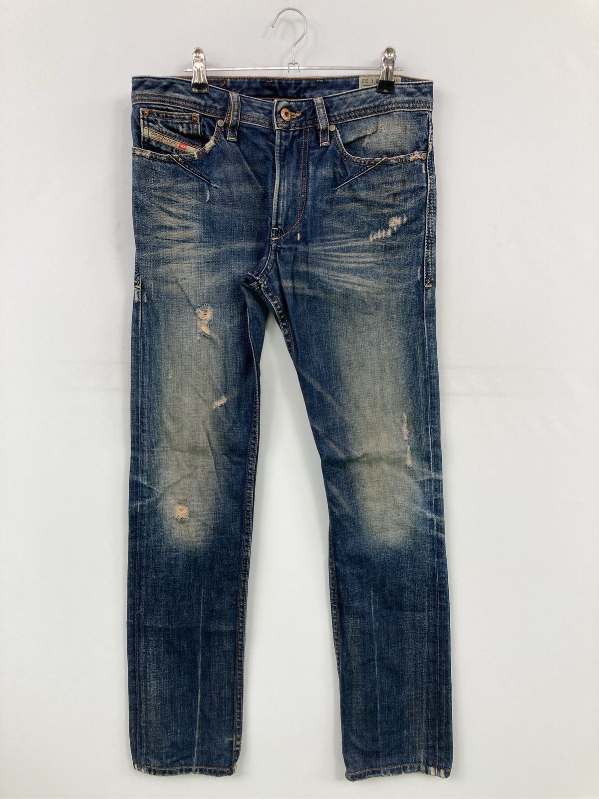 DIESEL ディーゼル デニムパンツ W28 L32 ブルー フルレングス 無地 ワンポイント スタンダード ストレート レギュラー ヴィンテージ メンズ