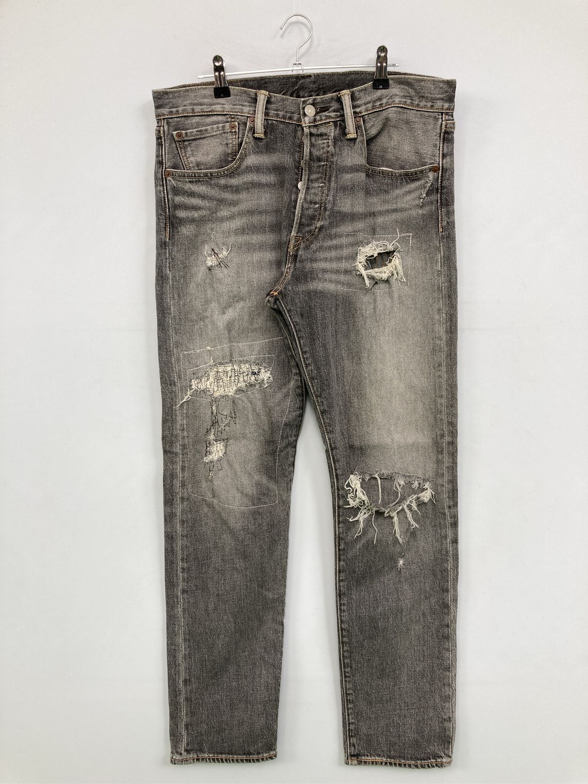 LEVI STRAUSS & CO. リーバイストラウスアンドカンパニー デニムパンツ W33 L32 グレー フルレングス 無地 スタンダード ストレート レギュラー ヴィンテージ クラッシュ・ダメージ ワンポイント メンズ