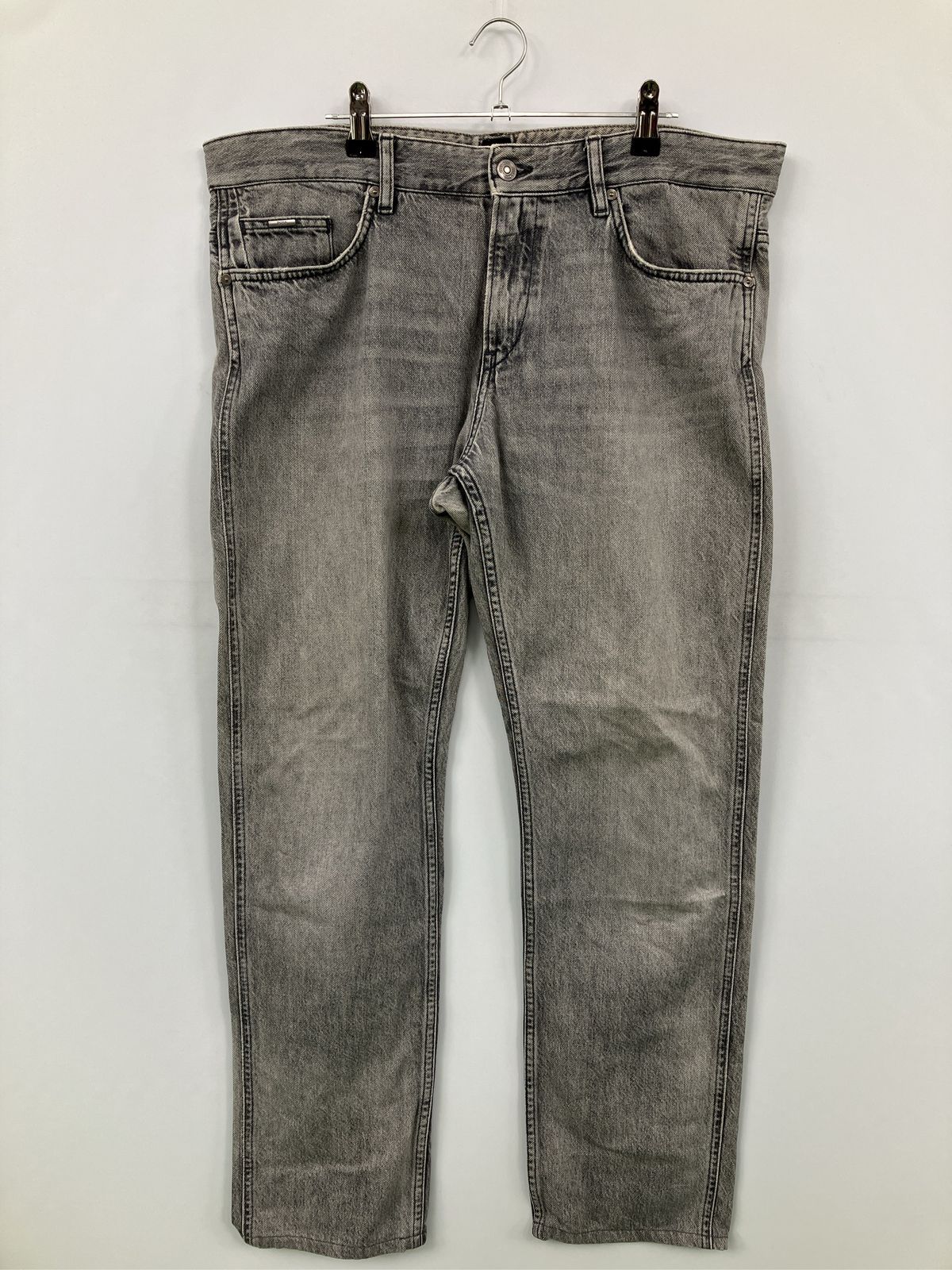 HUGO BOSS ヒューゴボス デニムパンツ US 34/34 グレー フルレングス 無地 ワンポイント スタンダード ストレート レギュラー ヴィンテージ メンズ