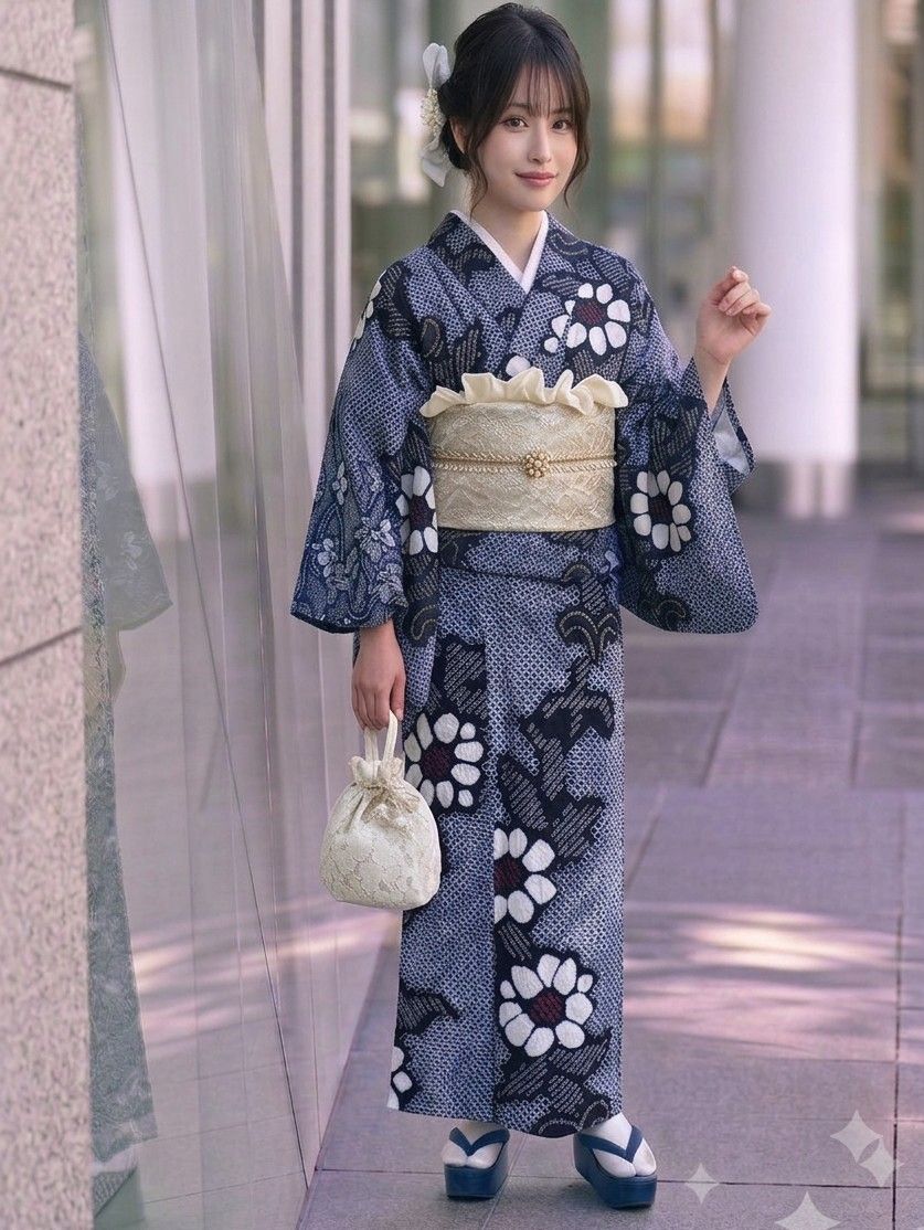 有松鳴海絞り】高級浴衣 総手絞り 絞り浴衣 単衣 バチ衿 綿 藍色 紺色