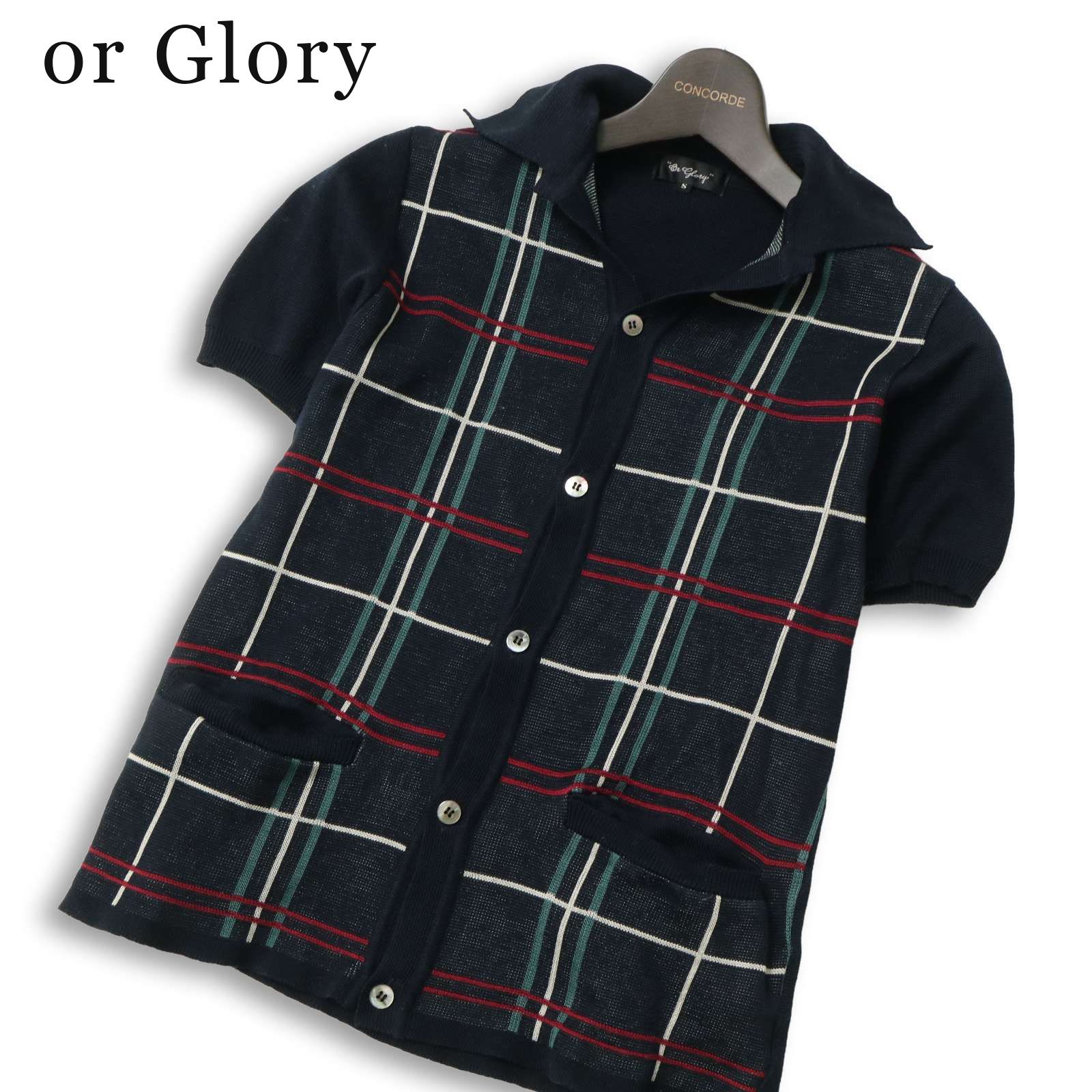 未使用、オアグローリーのサマーニット or Glory オアグローリー 春夏☆ 半袖 チェック柄 コットン ニット