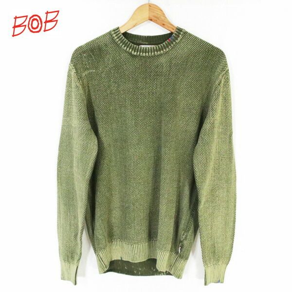 60%OFF 新品 ボブ BOB ニット XL HKN104 LLサイズ カーキ メンズ コットン100% クルーネック 長袖 イタリア製 春秋 074733711