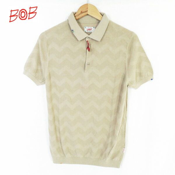 60%OFF 新品 ボブ BOB ニットポロシャツ L HKN96 Lサイズ ベージュ メンズ コットン100% 綿 半袖 サマーニット イタリア製 春夏 074733740