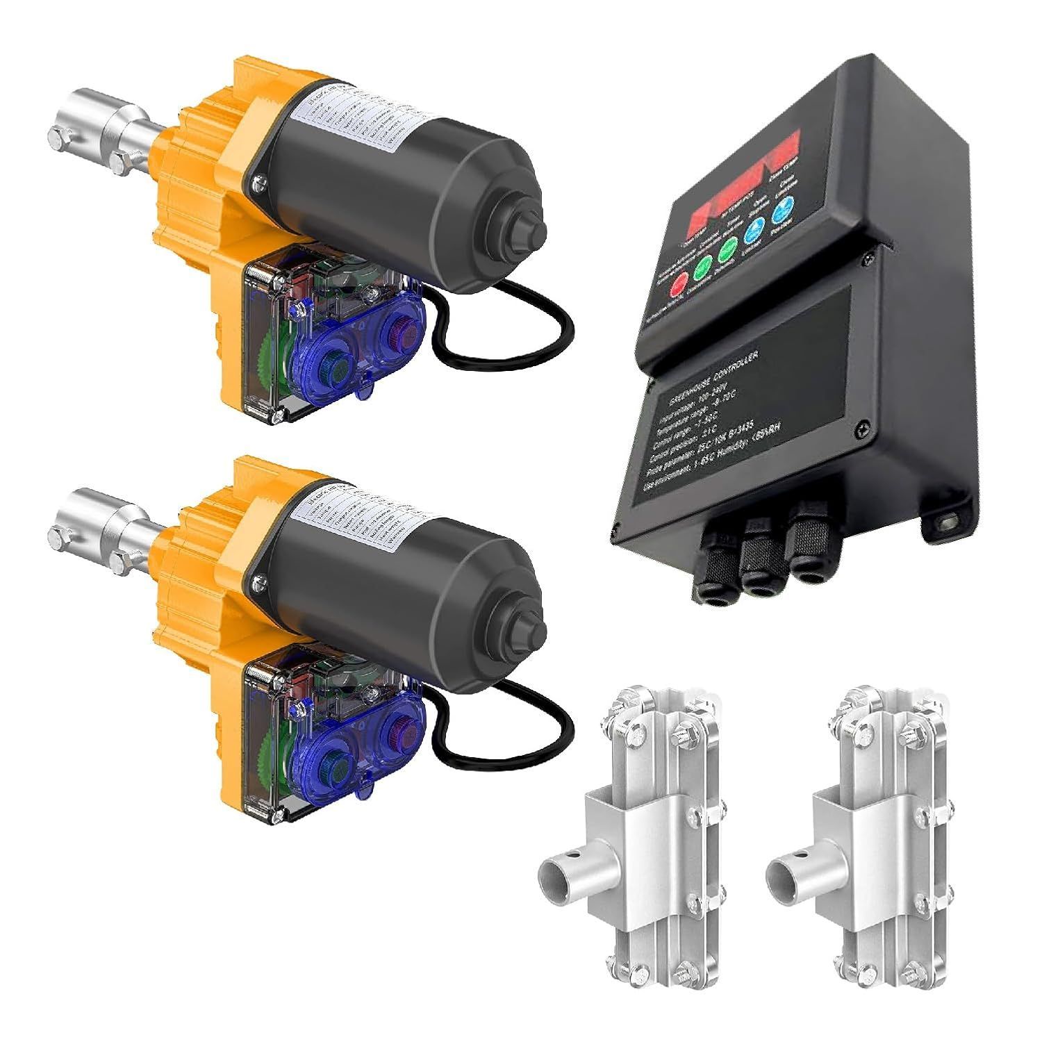 【中古】ビニールハウス用 自動巻き上げ機 自動温度制御 -9～70℃温度検出 電動フィルム巻上げ換気装置 500W 3.5rpm 85NM 農業温室用 鶏舎用 花苗温室用 (巻上モーター*2+自動温度制御器*1+リフター*2)