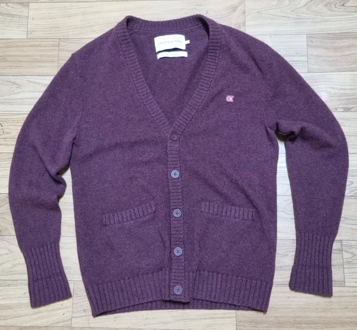 Calvin Klein Jeans(カルヴァンクラインジーンズ) パープル(PURPLE) ウール シェットランド ニット カーディガン メンズ95サイズ 状態良し ヴィンテージ