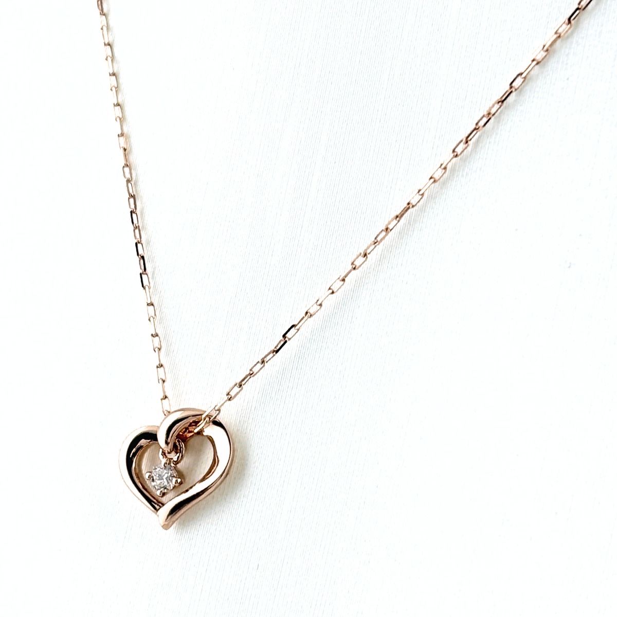 ヨンドシー 4℃ ハートモチーフ ネックレス PG ピンクゴールド ペンダント メレダイヤ ネックレス K10 ダイヤモンド レディース 【中古】