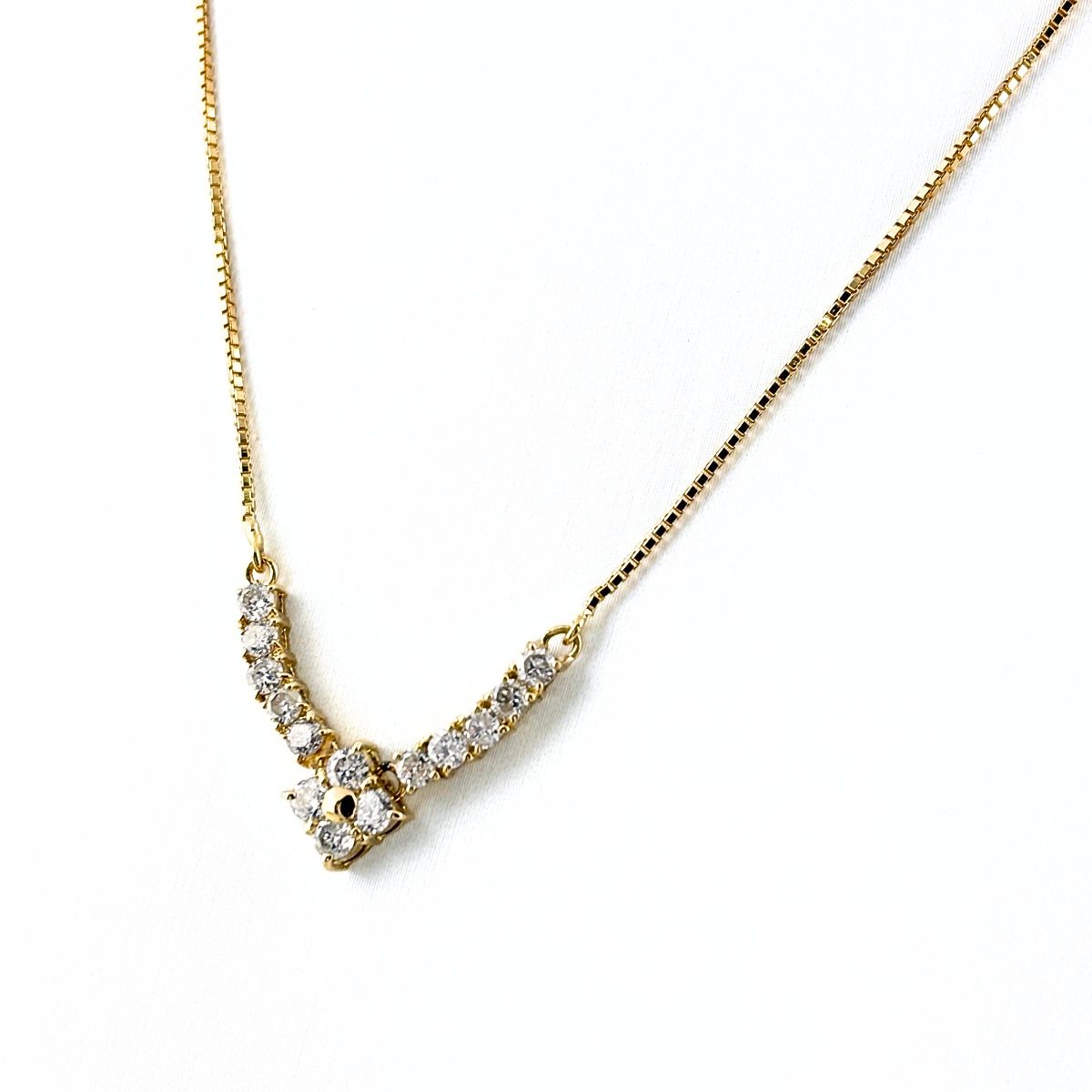 メレダイヤ デザインネックレス YG イエローゴールド ペンダント ネックレス K18 ダイヤモンド レディース 【中古】