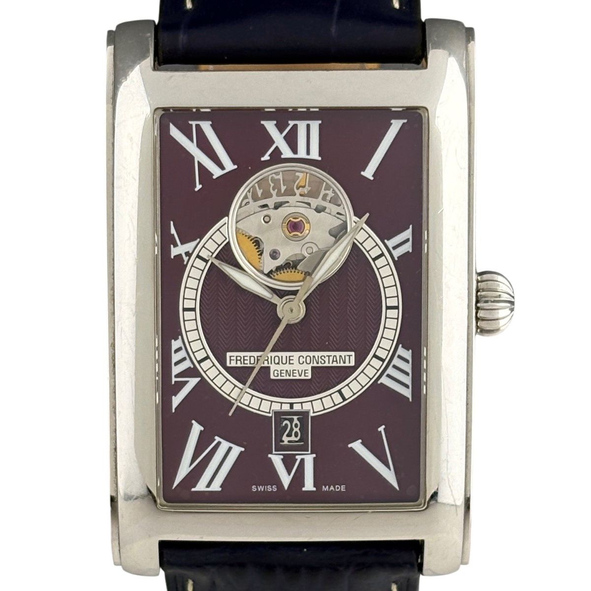 フレデリック・コンスタント FREDERIQUE CONSTANT クラシックカレ ハートビート FC-315BRG4C26 腕時計 SS レザー 自動巻き レッド系 メンズ 【中古】