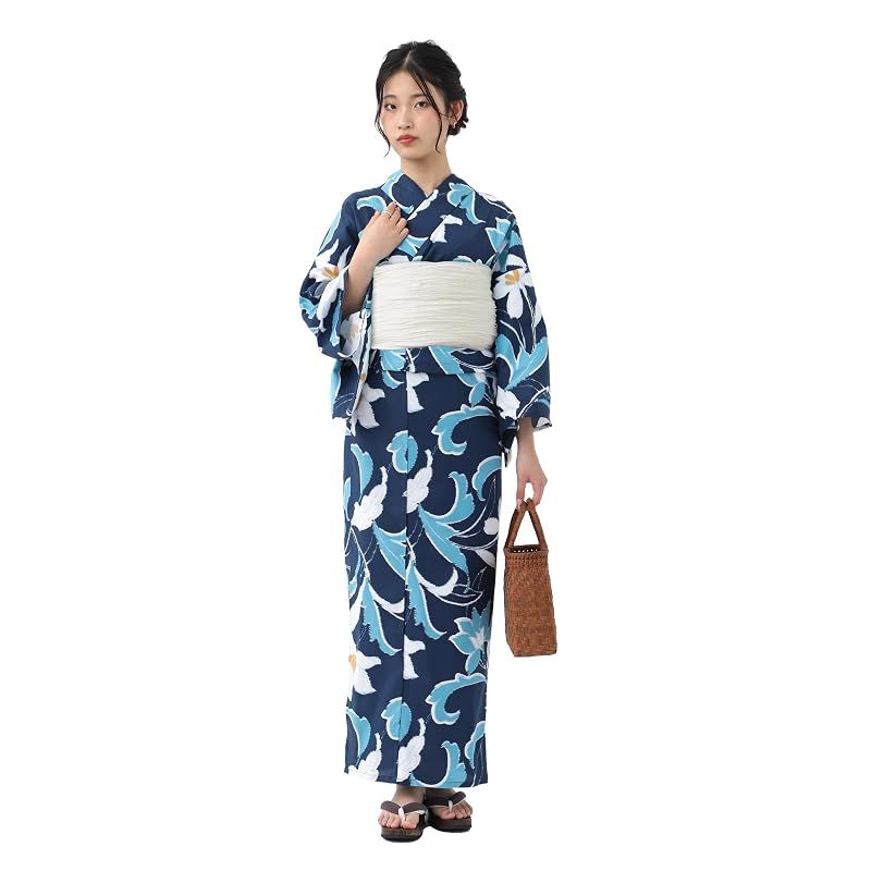 【新品】 [たゆたふ] セパレート浴衣 3点 セット 帯 下駄 花柄 簡単 二部式 兵児帯 浴衣セット レディース かわいい おしゃれ 花火大会 夏祭り 小さいサイズ 大きいサイズ (A 百合大花柄, M)