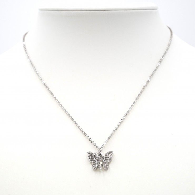 Christian Dior（クリスチャン ディオール）Dior バタフライモチーフ ネックレス シルバーカラー ラインストーン レディース 【中古】